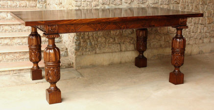 Carved Stuart Style Bulbous Legged Six Seater Dining Table