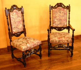 Stuart Turned and Carved Side Chair and Armchair