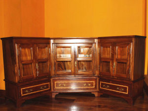 Corner Display Cabinet with Three Drawers