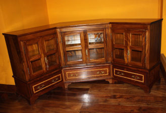 Corner Display Cabinet with Three Drawers