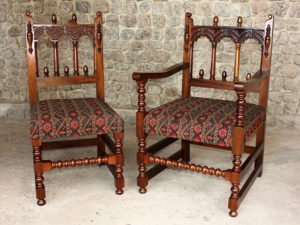Derbyshire Turned and Carved Side Chair and Armchair