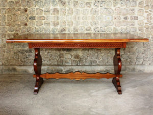 Six Seater Trestle Table with Carved Drawer on two sides