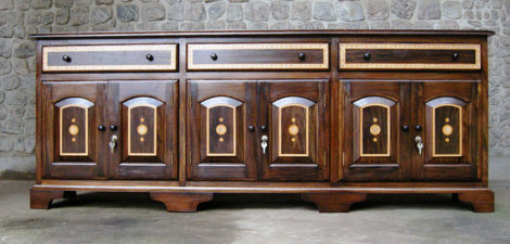 Three Drawer Inlaid Crockery Cabinet
