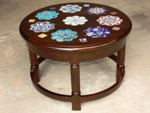 Turned Round Turkish Tile Inlaid Table
