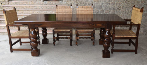 Tudor Style Six Seater Dining Table with armchairs and side chairs