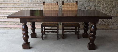 Tudor Style Six Seater Dining Table with side chairs