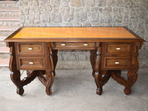 Carved Study Table with Inlay