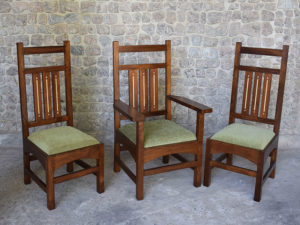 Arts and Crafts Side Chairs and Armchair with Inlay